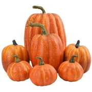 BESTSKY 7PCS Pumpkins White Orange, Fall Artificial Pumpkins for Decoration Different Sizes, Thanksgiving Autumn Harvest DIY Foam Pumpkin